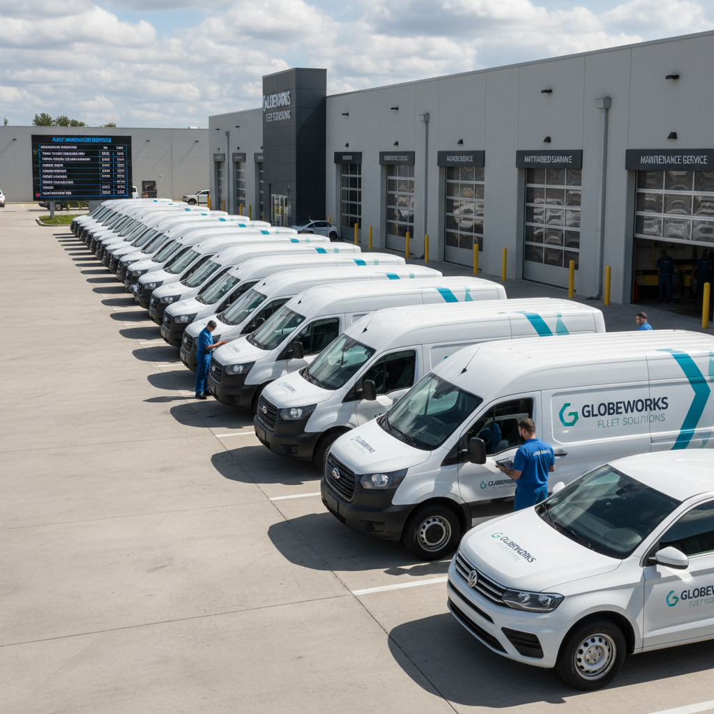 Firmenfahrzeuge vor Servicecenter